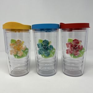 Tervis Tumbler Tropical Hibiscus Collection Lot Of 3 Tumblers With Lids